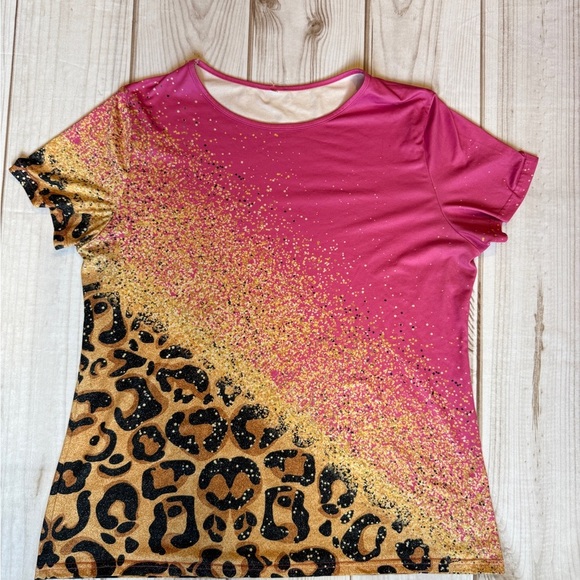 Pink and Gold Leopard Print Women's Top - Picture 1 of 4